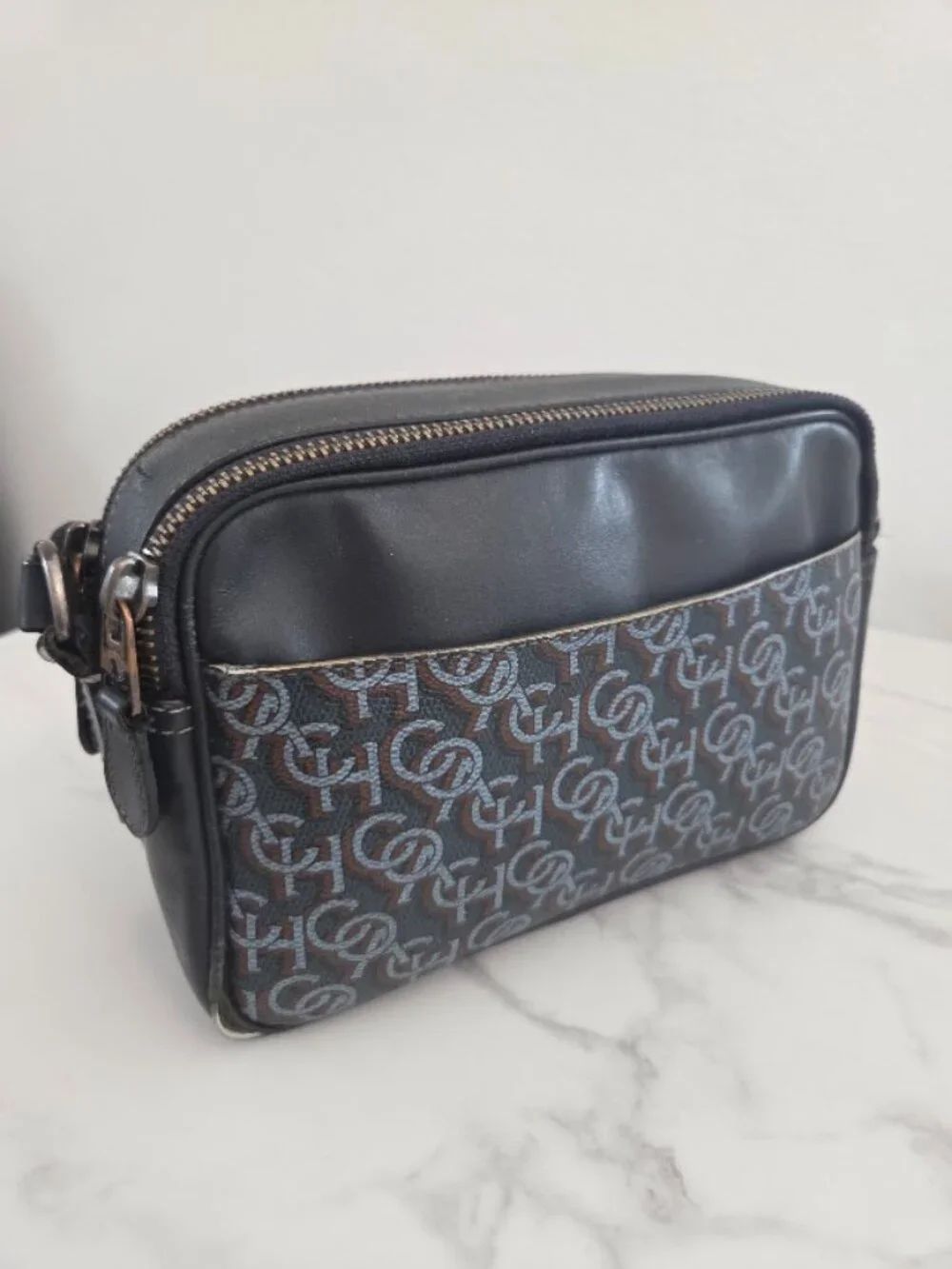 Unisex Vintage Coach Monogram Signature Crossbody Shoulder Bag Blue Black